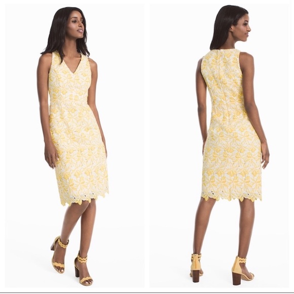 WHBM Yellow White Tonal Lace Sheath Dress - 2 - Picture 1 of 14